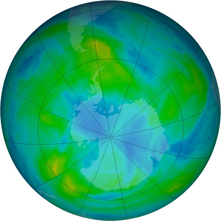 Antarctic ozone map for 10 April 1992